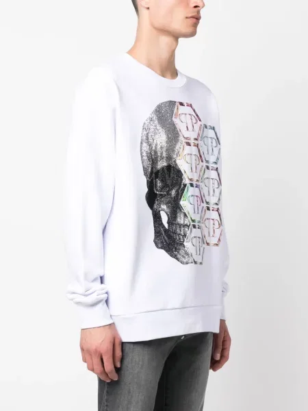 Raštuotas džemperis Philipp Plein apvaliu kaklu balta