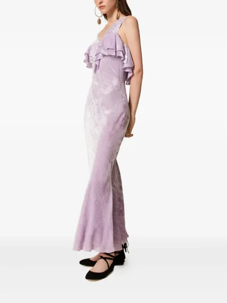 Rochie maxi Twinset de catifea cu volane de costum violet