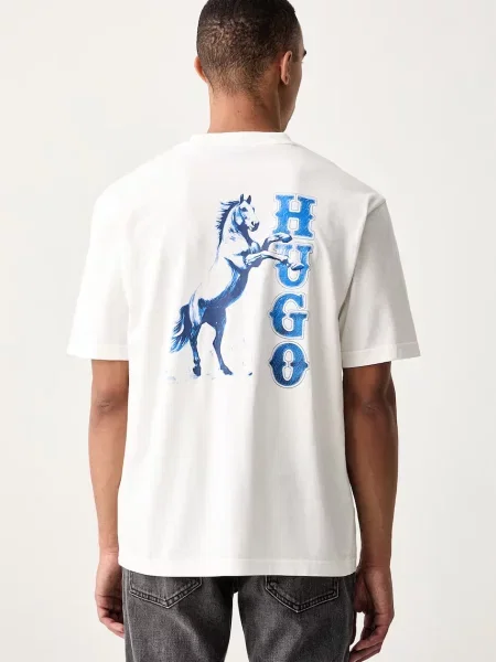 HUGO Tricou albastru deschis alb