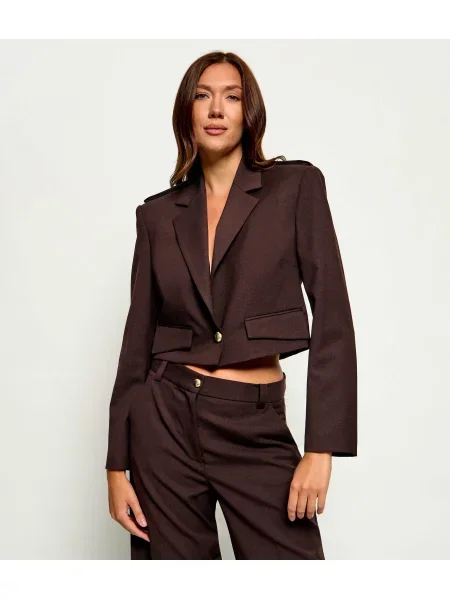 Pinko Jachetă Manna | Cropped Fit cu adaos de lână maro