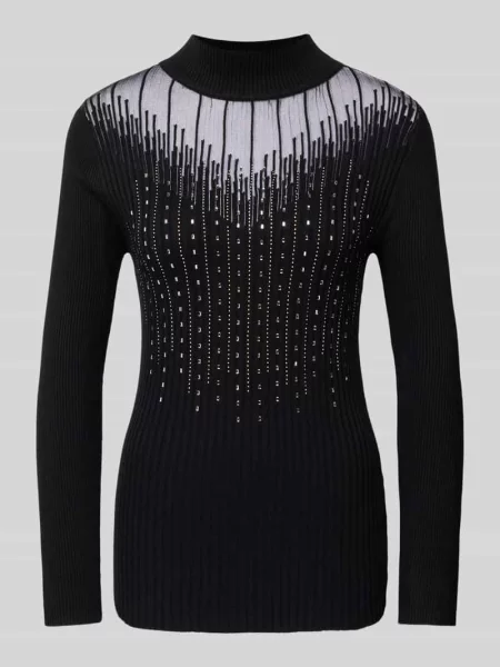 Sweter z dzianiny z obszyciem ozdobnymi kamieniami Apricot czarny