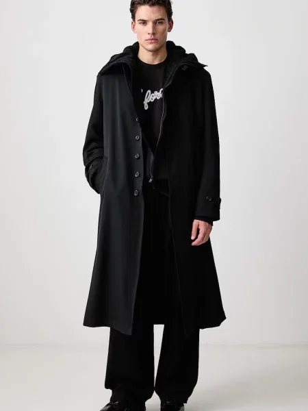 Yohji Yamamoto STAND COLLAR παλτό μάλλινο ανδρικό μαύρο