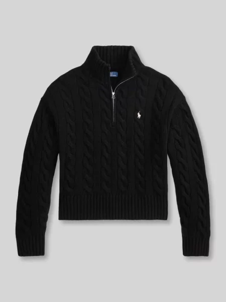 Golfowy sweter z kaszmiru ze ściegiem warkoczowym Polo Ralph Lauren czarny