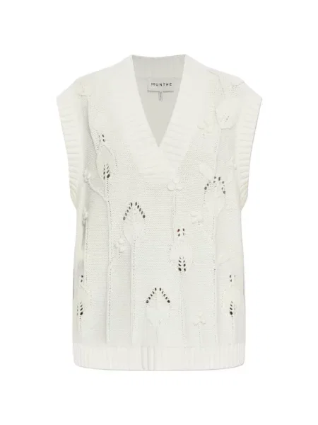 Vestă Munthe tricotate cu decolteu în V alb