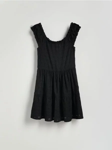 Reserved Ażurowa sukienka mini czarny