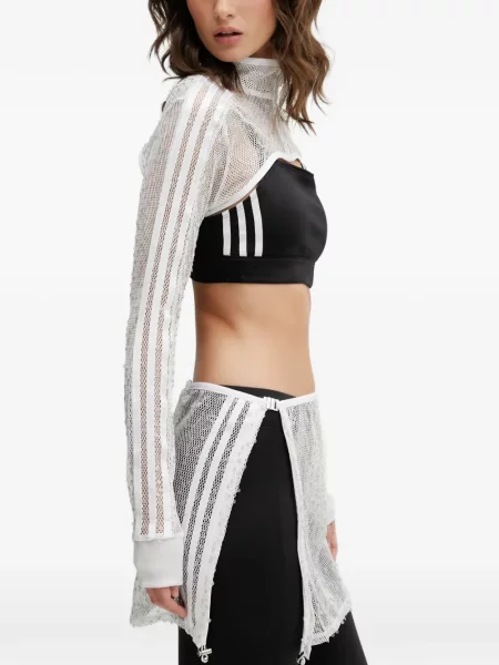 Ριγέ τρέξιμο μπλούζα Adidas από διχτυωτό κόκκινο