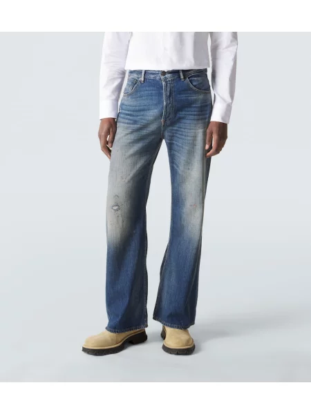 Blugi cu picior larg Acne Studios zdrențuiți albastru