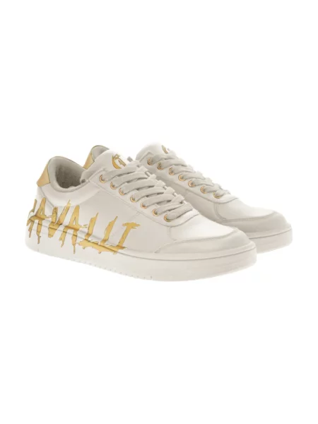 Sneakersy Just Cavalli sznurowane skórzane z nadrukiem białe
