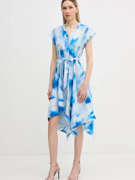 DKNY rochie evazată din in albastru