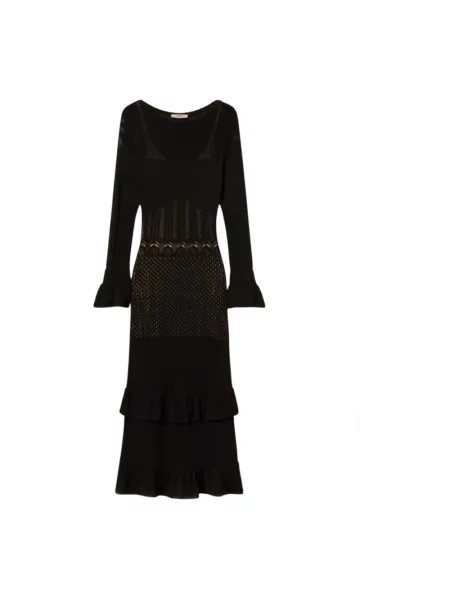 Sukienka Twinset w grochy z falbankami czarna