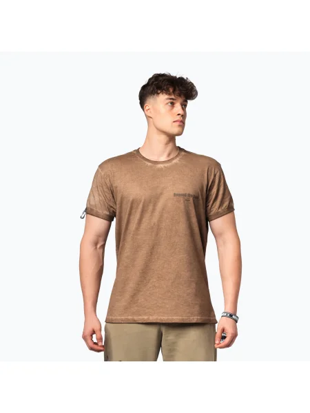 Pánske športové tričko NEBBIA Washed-Off Max Out light brown hnedá