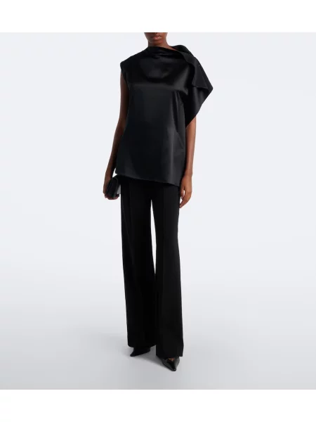 Top Sportmax din satin cu volane negru