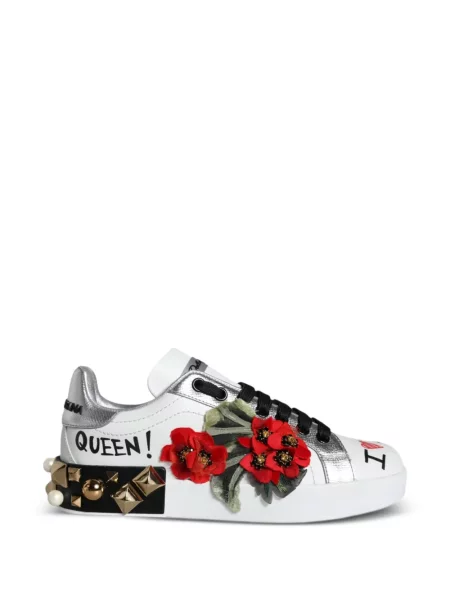 Sneakerși Dolce & Gabbana din piele cu model floral cu tepi alb