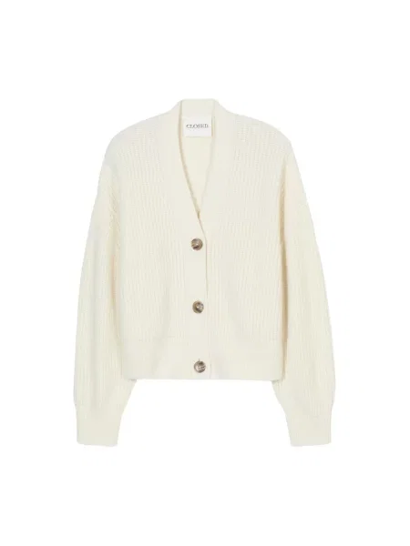 Sweter Closed z nadrukiem z dekoltem w serek beżowy