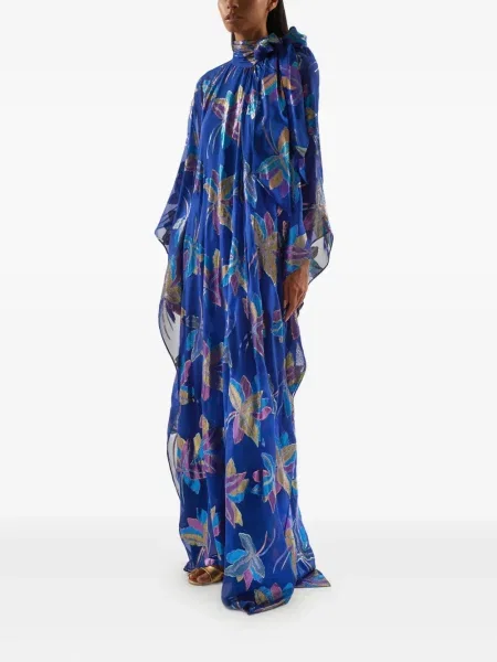 Rochie maxi Taller Marmo cu funde cu model floral albastru