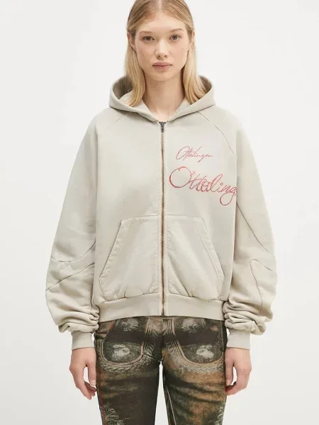 Ottolinger hanorac de Oversized Zip Hoodie femei cu glugă cu imprimeu bej