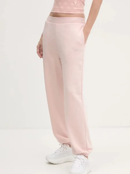 Спортен панталон Guess RHINESTONES с апликация розово
