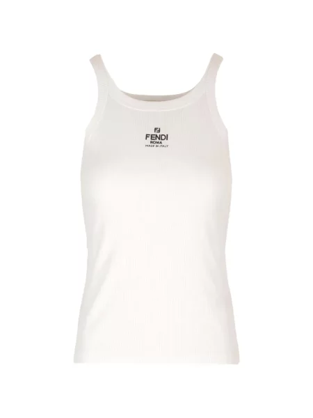 Top Fendi cu broderie alb