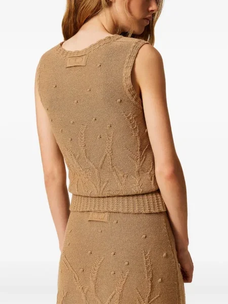 Vestă Twinset cu model floral tricotate maro