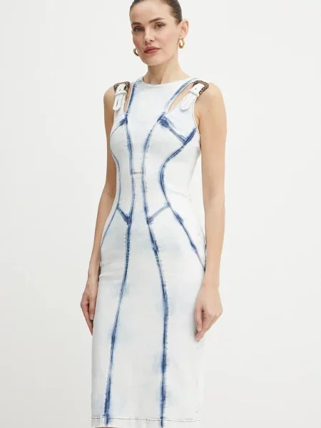 Versace Jeans Couture rochie jeans midi mulata albastru