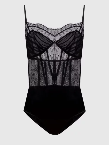 Боді із шовку з мереживом Simkhai чорне
