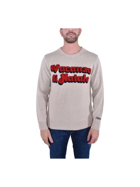 Sweter Mc2 Saint Barth wełniany z nadrukiem elegancki beżowy
