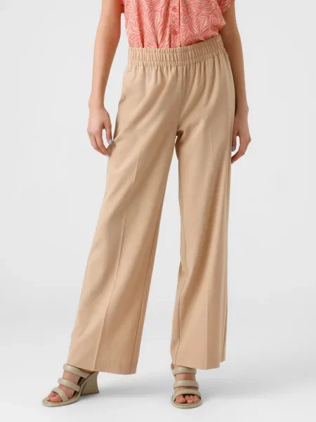 VERO MODA Ráncos nadrág SADIASUI sötét bézs