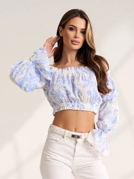 Топ ISSA Plus білий/блакитний комбінований верх білий