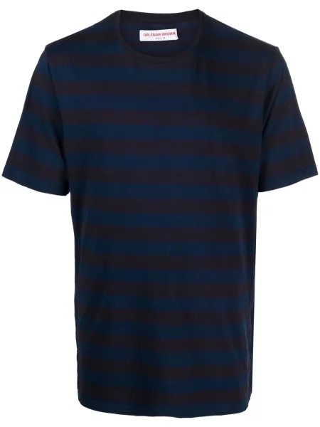 Tricou Orlebar Brown cu dungi cu imagine scurt albastru