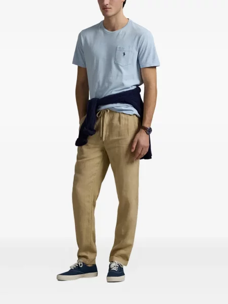 Tricou Polo Ralph Lauren din piele cu broderie în carouri maro