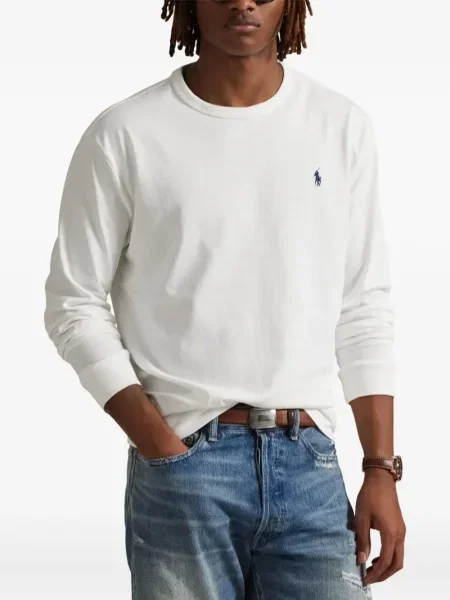 Велурена дълго тениска Polo Ralph Lauren с принт бяло