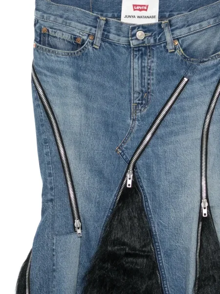 Sztuczne futro spódnica jeansowa Junya Watanabe asymetryczna niebieska