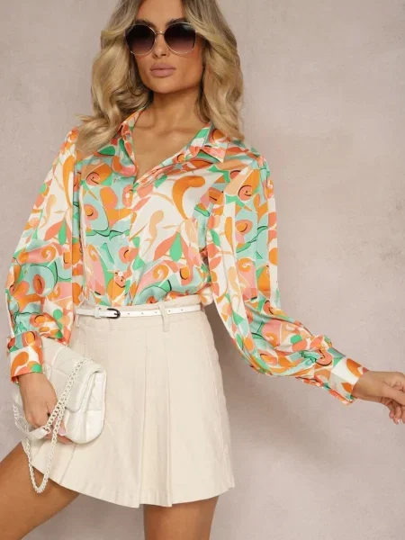 Cămașă Portocaliu-Verde Imprimeu Abstract Sharleen verde