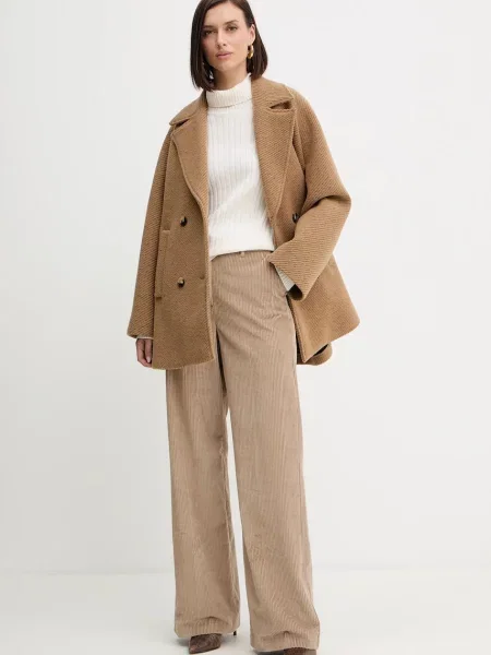 Simona Corsellini sweter wełniany lekki z golfem beżowy