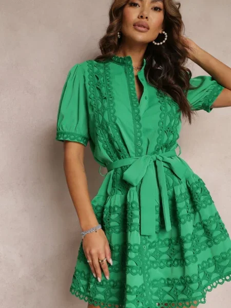 Rochie evazată din dantelă cu Vinka verde