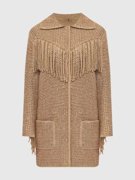 Золотистий кардиган у кристали з бахромою. Ermanno Scervino
