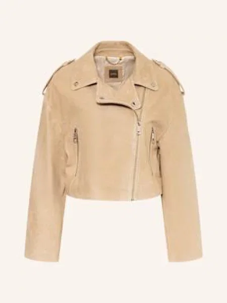 Boss Kurtka Ze Skóry Welurowej Salace beige beżowa