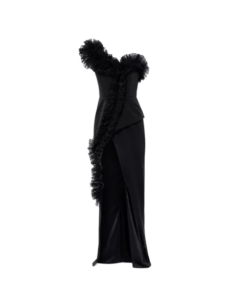 Rochie Monarh cu volane asimetrică negru