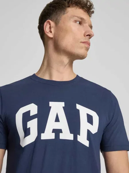 T-shirt z logo i okrągłym dekoltem Gap granatowa