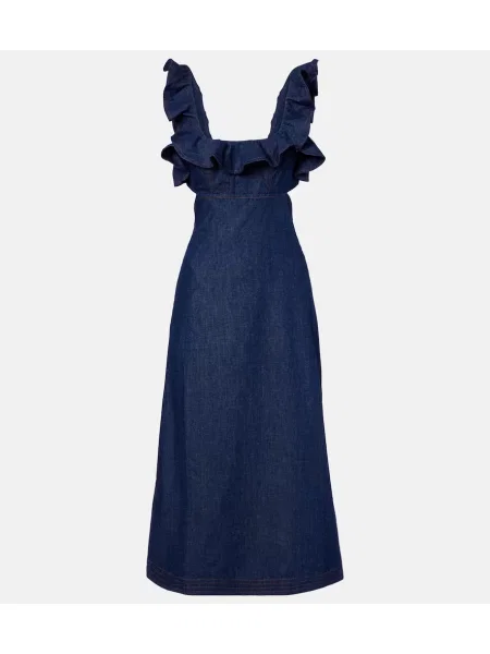 Rochie din denim Zimmermann cu volane albastru