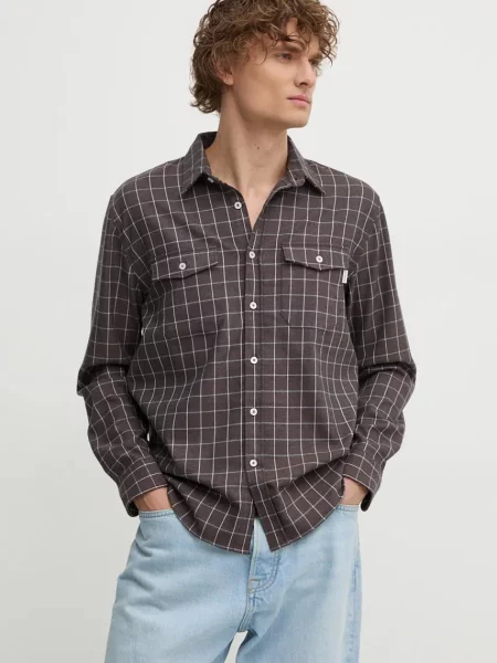 Риза Pepe Jeans MESSON мъжка със стандартна кройка с класическа яка кафяво
