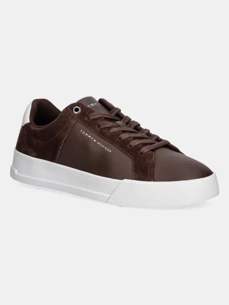 Кожени маратонки Tommy Hilfiger TH COURT MIX NUBUCK мъжки кафяво
