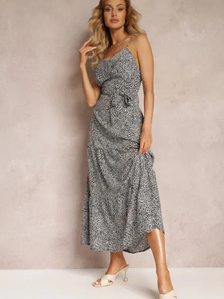 Rochie Maxi Cu Imprimeu Floral Cu Bretele Reglabile Și Din Phoebilu neagră