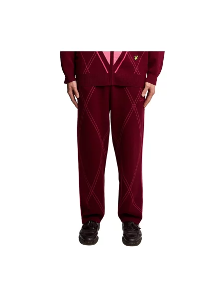 Dzianinowe spodnie Lyle & Scott z wzorem argyle czerwone