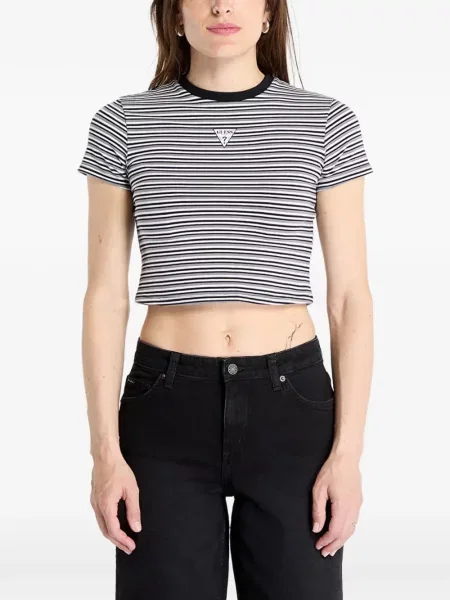 Tricou Guess cu dungi cu imagine negru