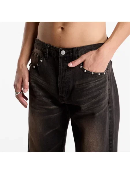 Τζιν Obey Studded Boxcar Straight Leg Denim Black Rust Wash μαύρο