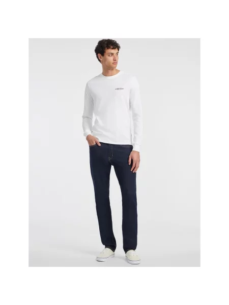 Tricou cu mânecă lungă Guess Jeans clasic alb