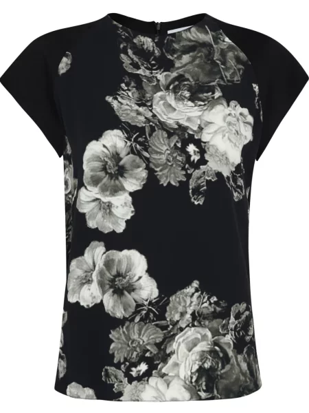 Tricou Gloria Coelho cu model floral cu imagine negru