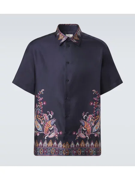 Копринена риза Etro с пейсли десен синьо