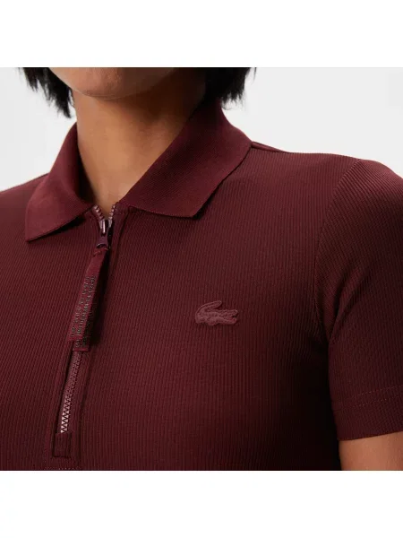Lacoste Sukienka Z Kołnierzykiem Polo Z Krótkim Rękawem Slim Fit Bordowa Bordowy
